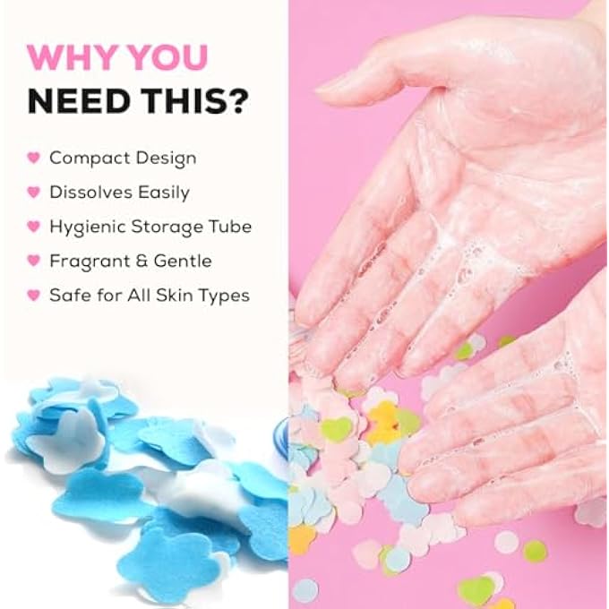 Multibrite أنبوب صابون ورقي قابل للتخلص، أوراق صابون ورقي مع عطور مختلطة، تصميم زهور، مدمج وقابل للحمل، لطيف على جميع أنواع البشرة، يذوب بسهولة، صحي وصديق للسفر - Image 2